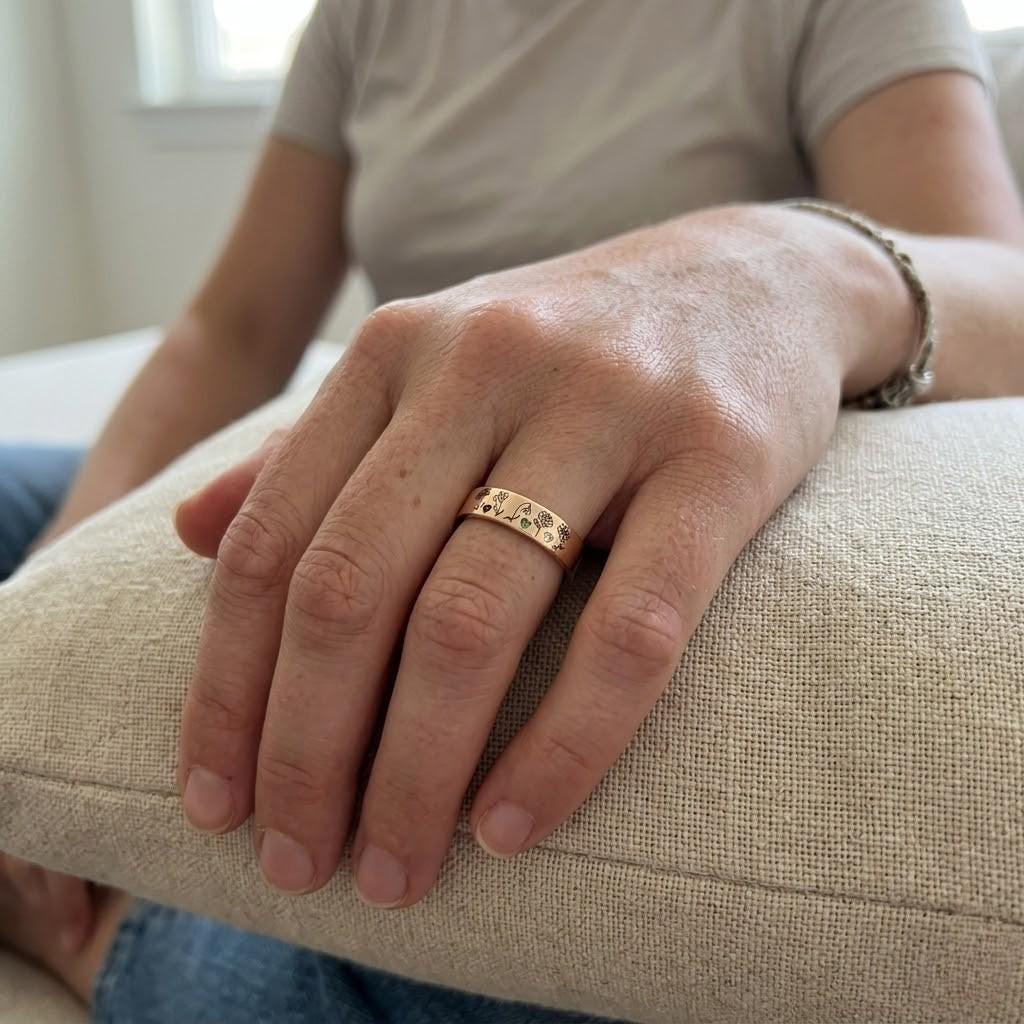Personalized engraved wildflower ring with custom inner message
