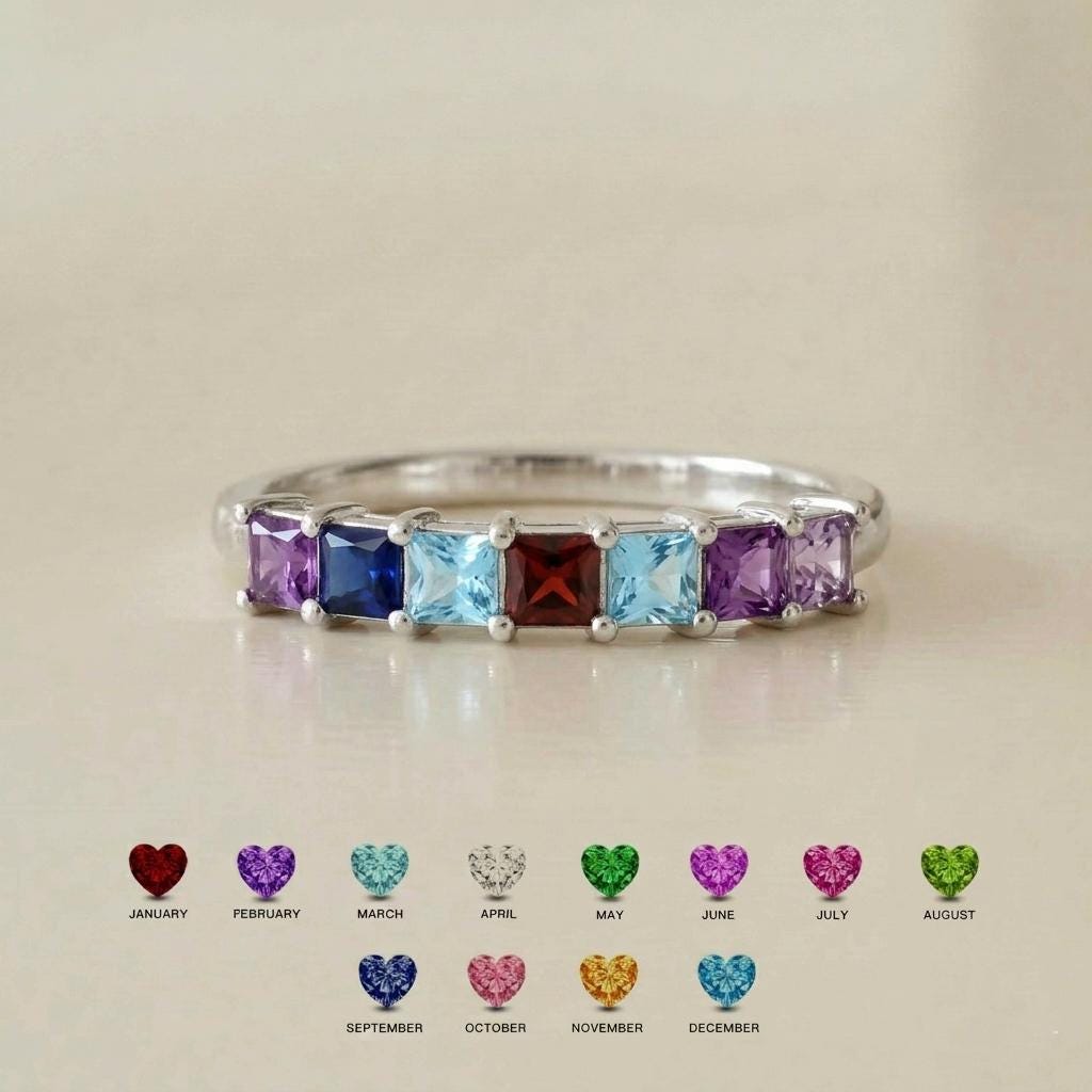 FarahBlush seven-birthstone princess-cut family ring