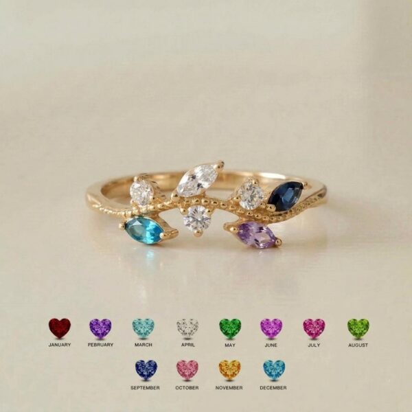 BRS065 four-birthstone leaf ring