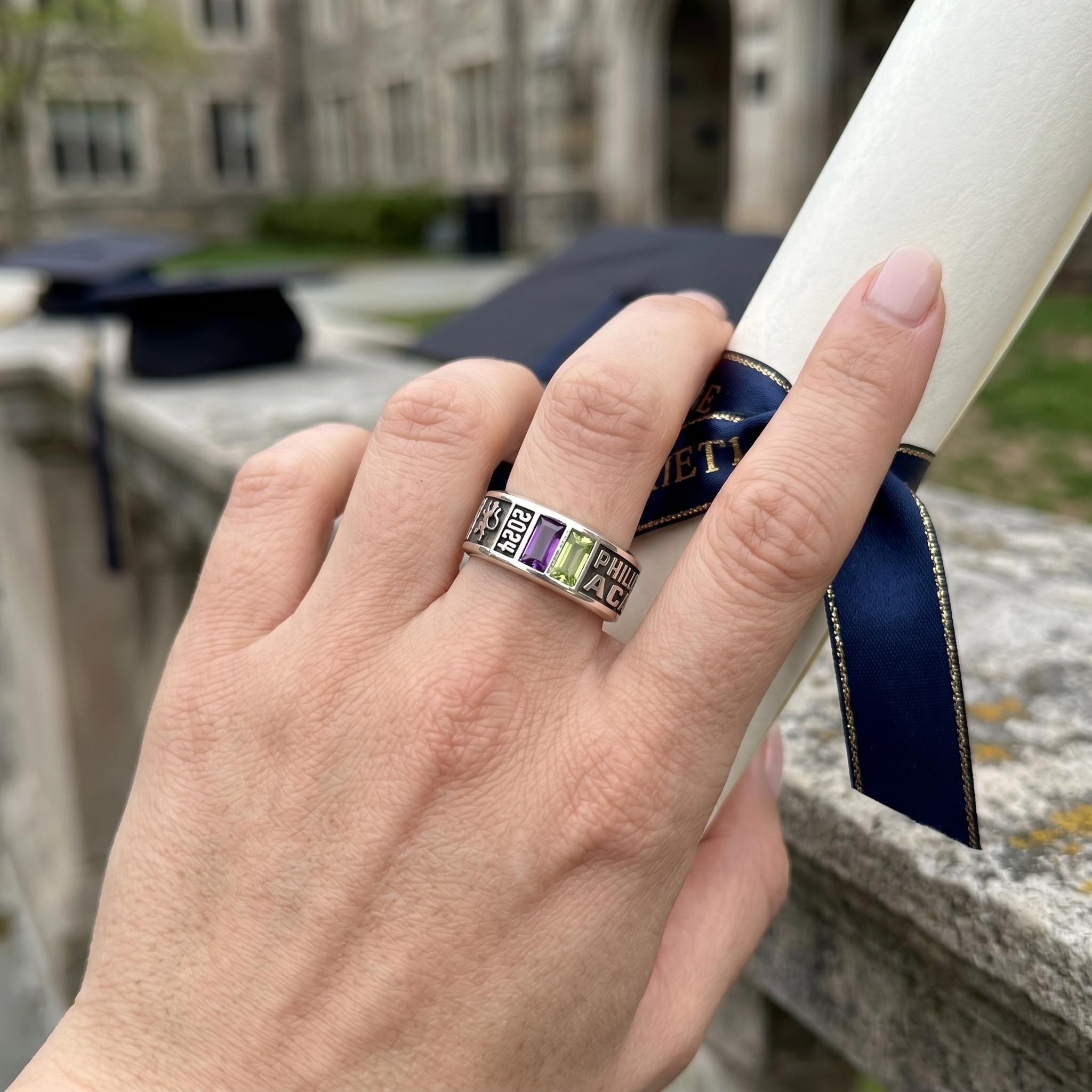 Personalized Graduation Class Ring with Birthstones | Custom College Ring Gift | Vintage Inspired Graduation Keepsake Jewelry