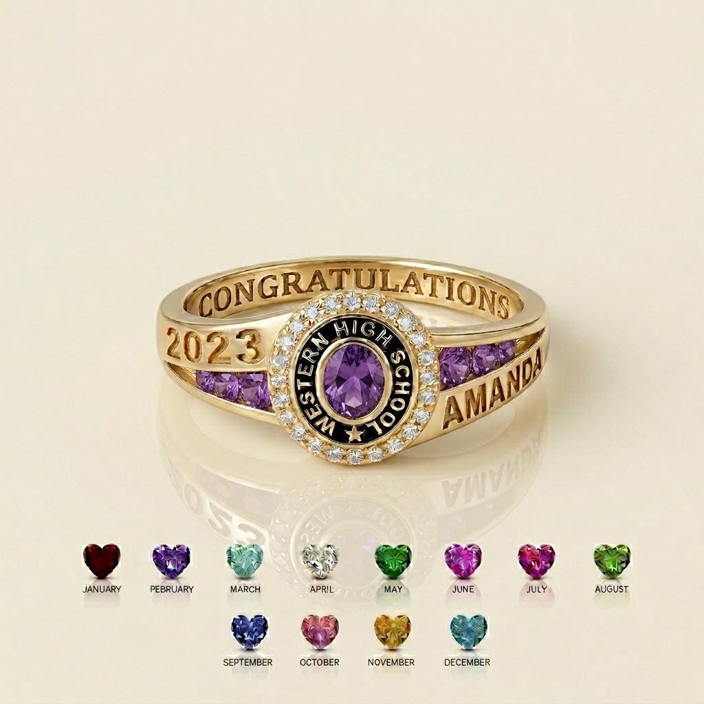 Personalized graduation birthstone ring for class keepsake