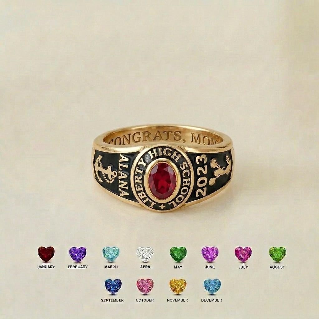Personalized School Class Birthstone Ring | Custom Graduation Birthstone Jewelry | College Graduation Gift | BRS045