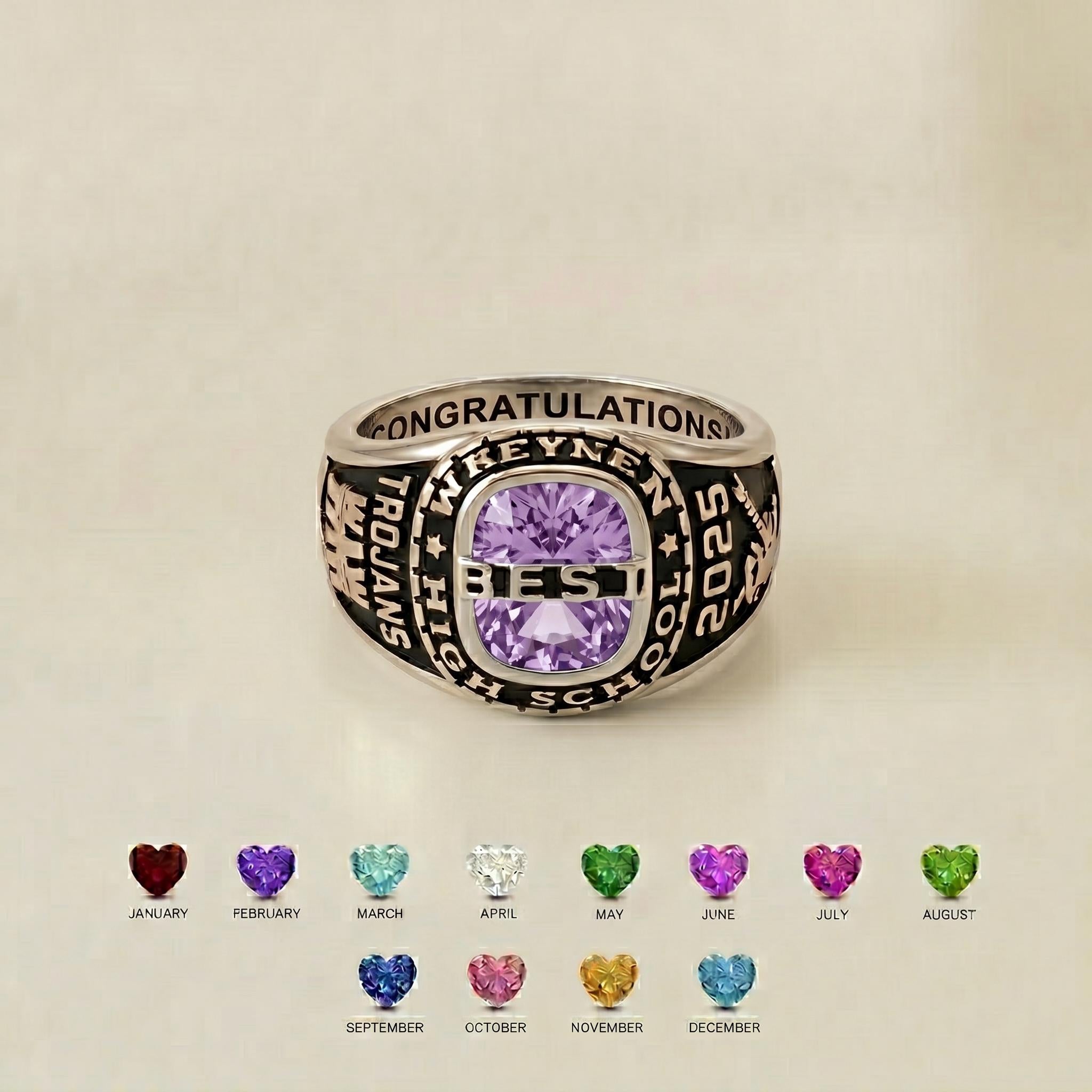 Personalized Senior Class Birthstone Ring | Custom Engraved School Class Birthstone Ring | Bold Vintage Graduation Keepsake |
