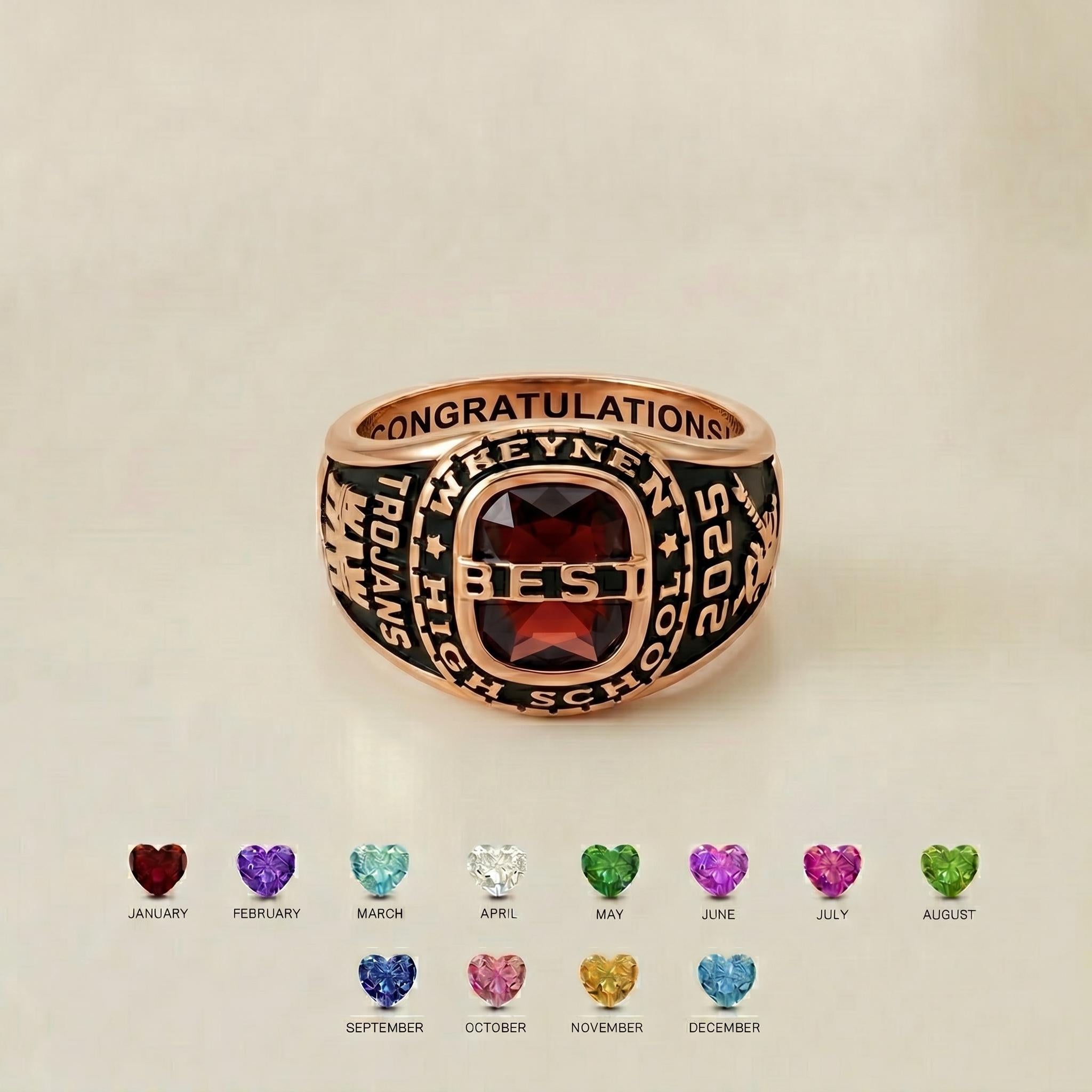 Personalized Senior Class Birthstone Ring | Custom Engraved School Class Birthstone Ring | Bold Vintage Graduation Keepsake |