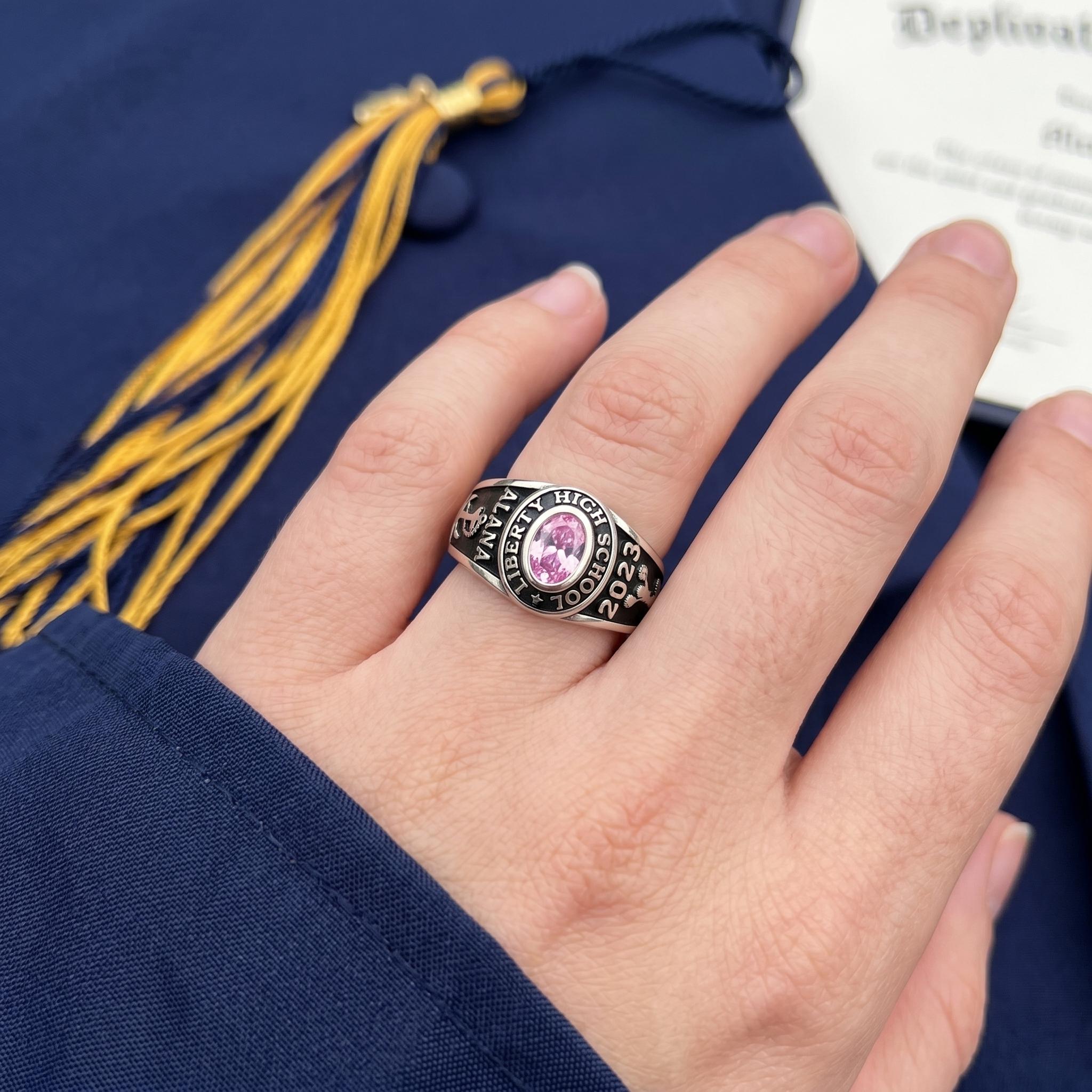 Personalized School Class Birthstone Ring | Custom Graduation Birthstone Jewelry | College Graduation Gift | BRS045