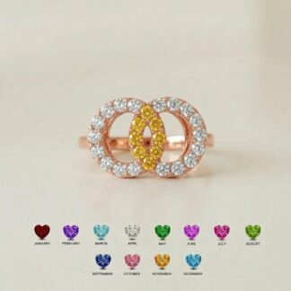 Personalized double-circle family birthstone ring