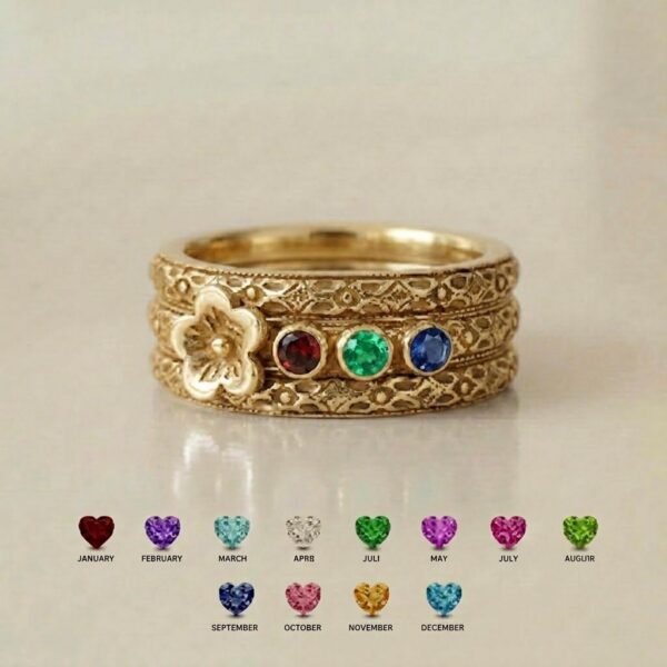 Grandma's Garden floral family ring design supporting 1–8 birthstones