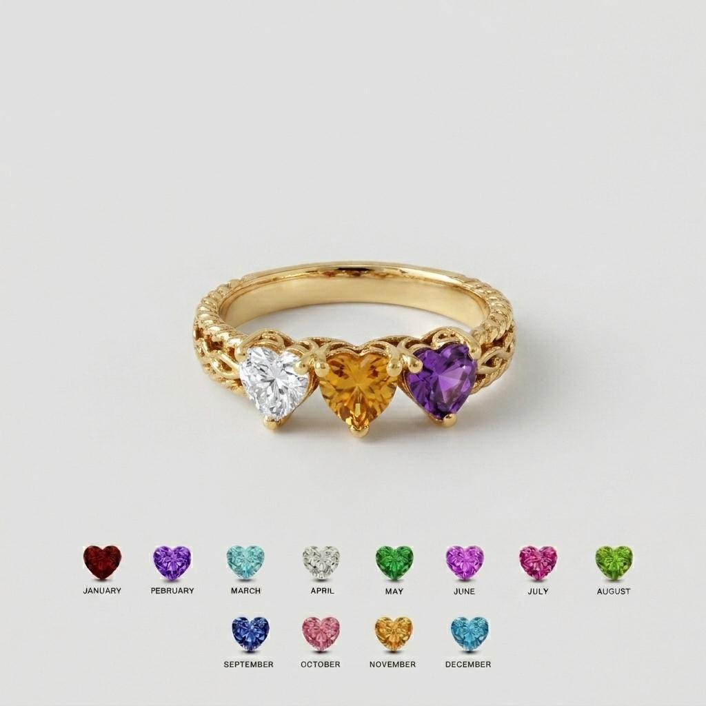 BRS104 three separate heart-shaped birthstones