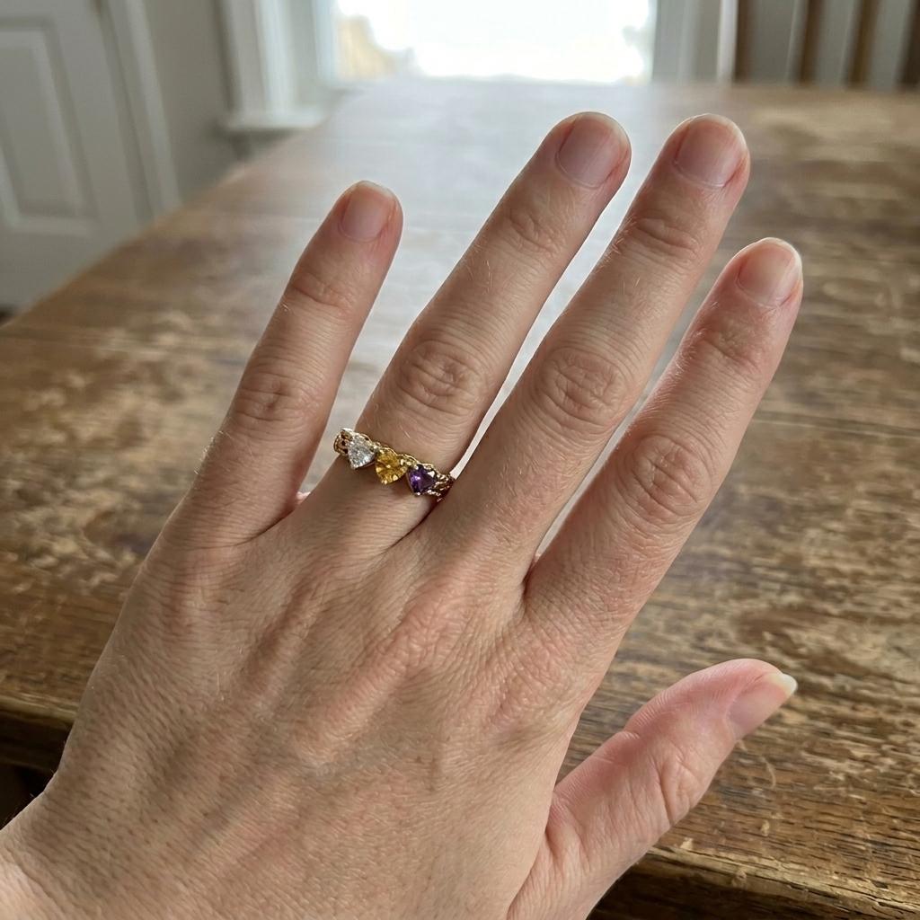 Personalized 3 Birthstone Heart Ring for Mom | Custom Family Ring Gift | Mothers Day Jewelry for Grandma Mother | BRS104