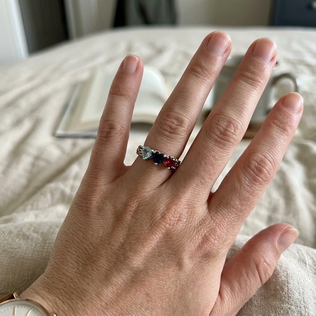Personalized 3 Birthstone Heart Ring for Mom | Custom Family Ring Gift | Mothers Day Jewelry for Grandma Mother | BRS104