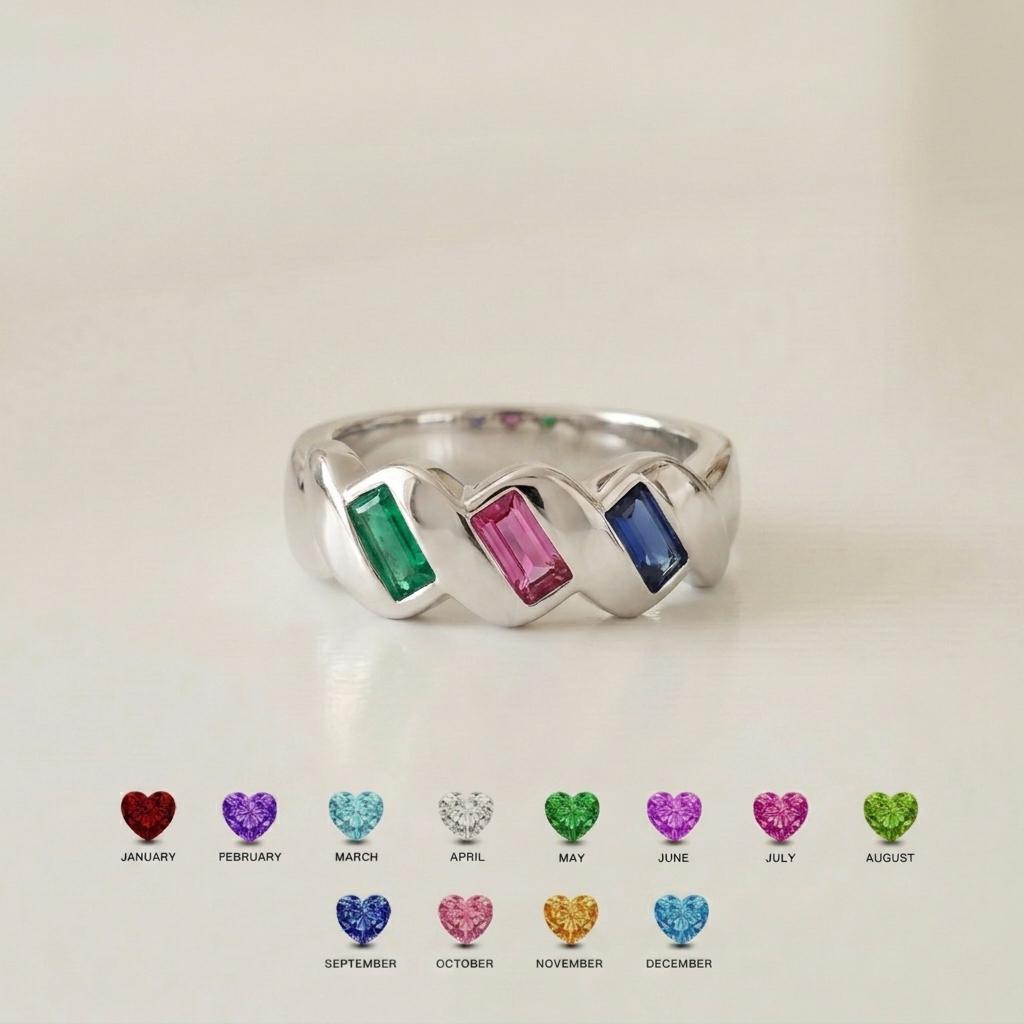 Personalized 3 Birthstone Ring for Mom | Custom Family Birthstone Band Gift | Mothers Day Jewelry for Grandma Mother | BRS107