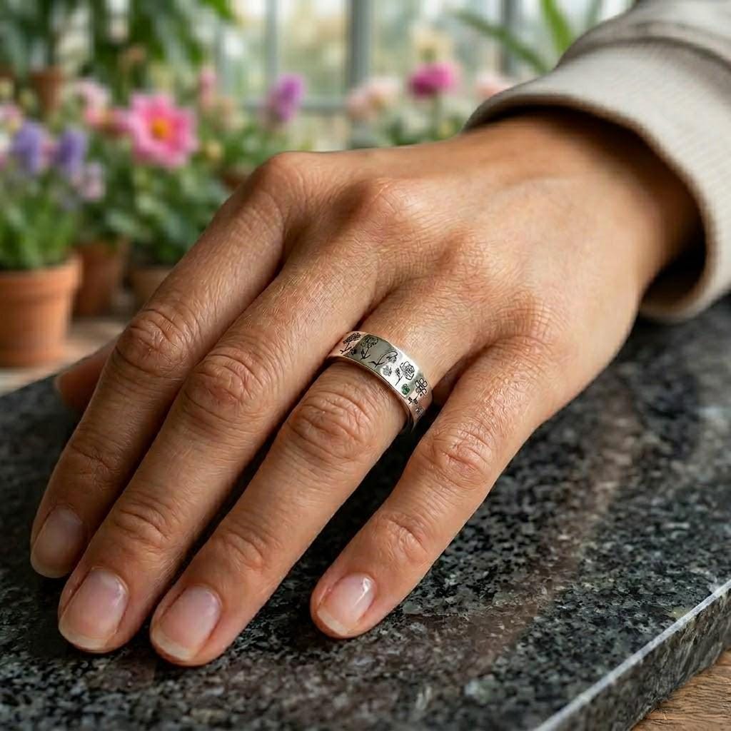 Personalized engraved wildflower ring with custom inner message