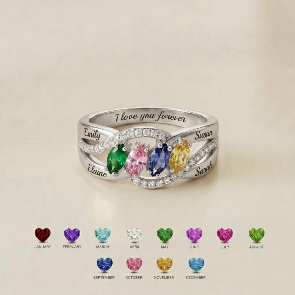 BRS061 four-name and birthstone family ring