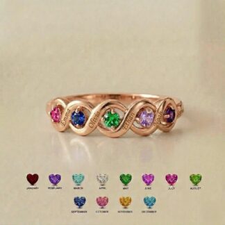 BRS109 open-heart linked name and birthstone ring