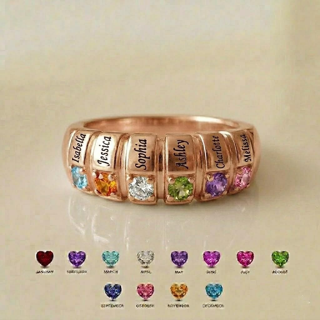 Personalized Six Birthstone Name Ring | Custom Engraved Family Ring for Mother Daughter Jewelry | Meaningful Family Gift | BR