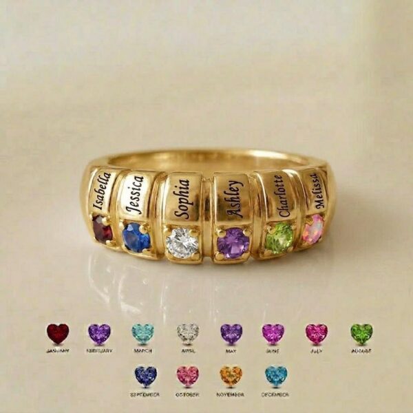 Personalized six-name family birthstone ring