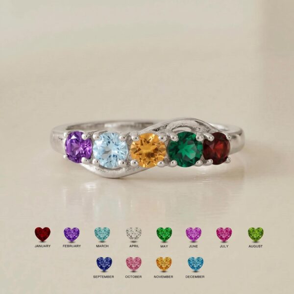Personalized 3–5 stone wave birthstone ring