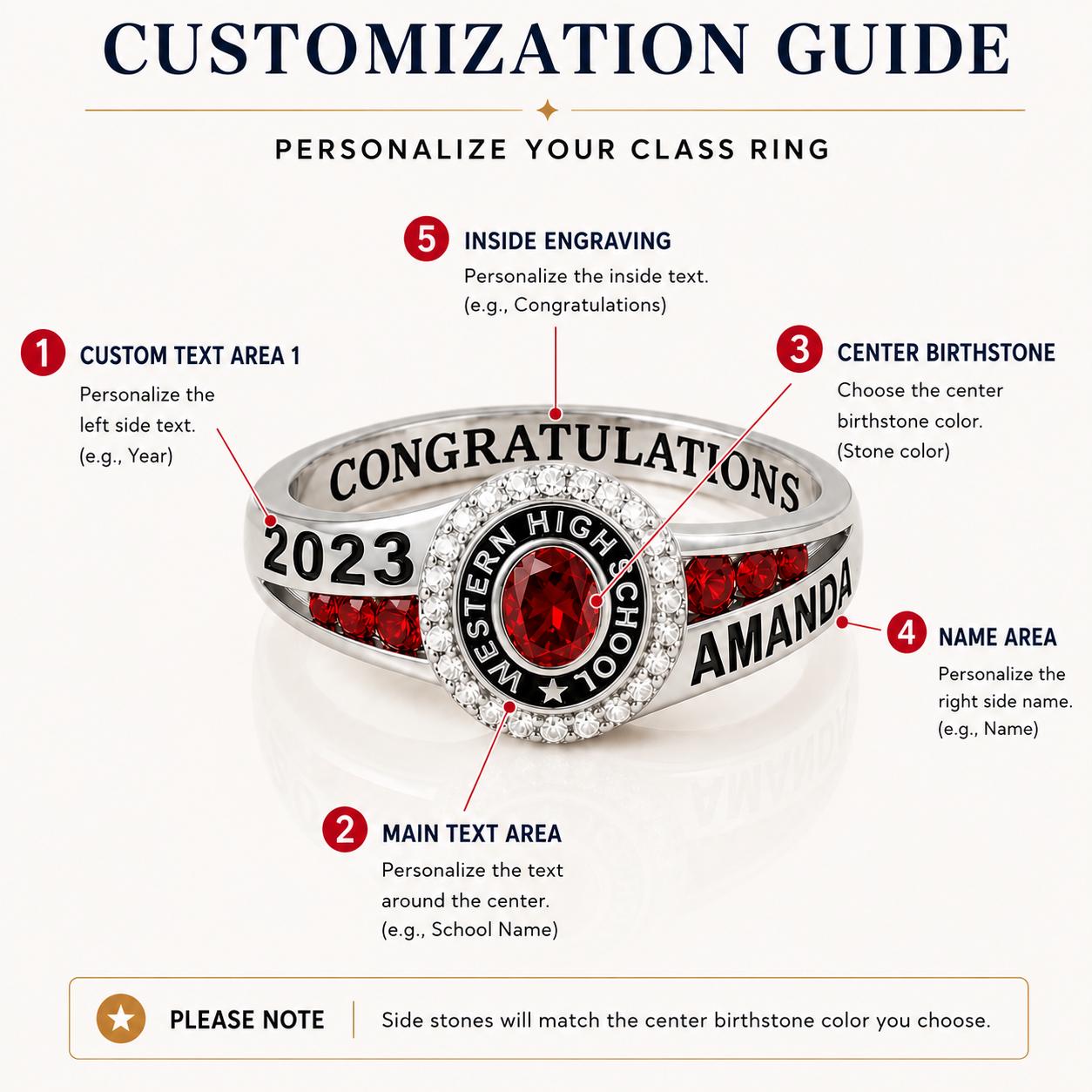 Personalized Graduation Birthstone Ring | Personalized Class Ring Keepsake for Graduates | Graduation Memory Ring Gift | BRS0