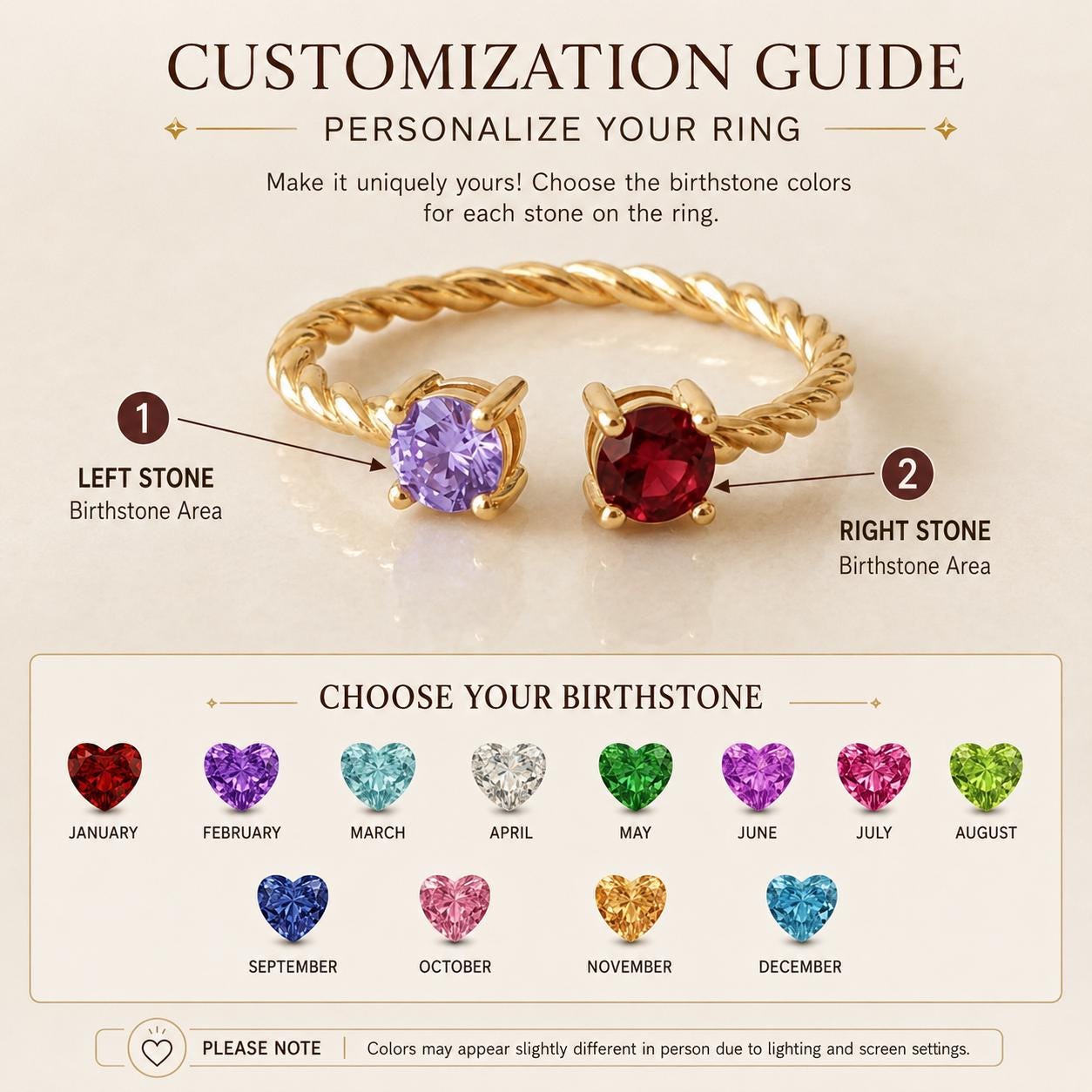 Personalized Two Stone Birthstone Ring | Twisted Band for Mom and Daughter Birthstone Ring | Heartfelt Mother's Day Gift