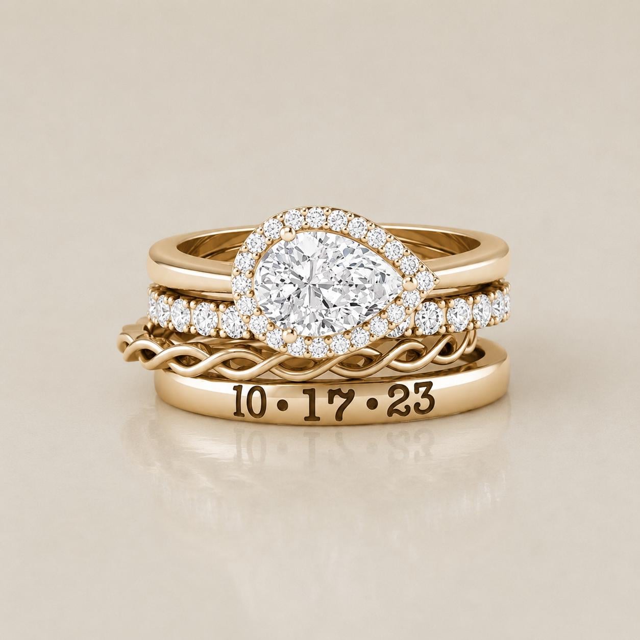 BRS074 personalized bridal and anniversary ring set
