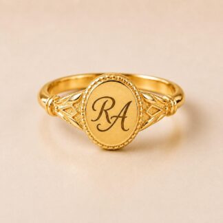 BRS085 initial signet ring with birthstone
