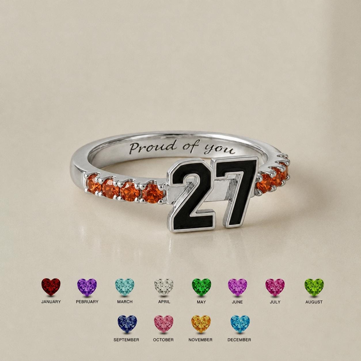 Personalized Number Ring for Daughter | Custom Birthstone Class Year Ring Gift | Graduation Jewelry from Mom | BRS071