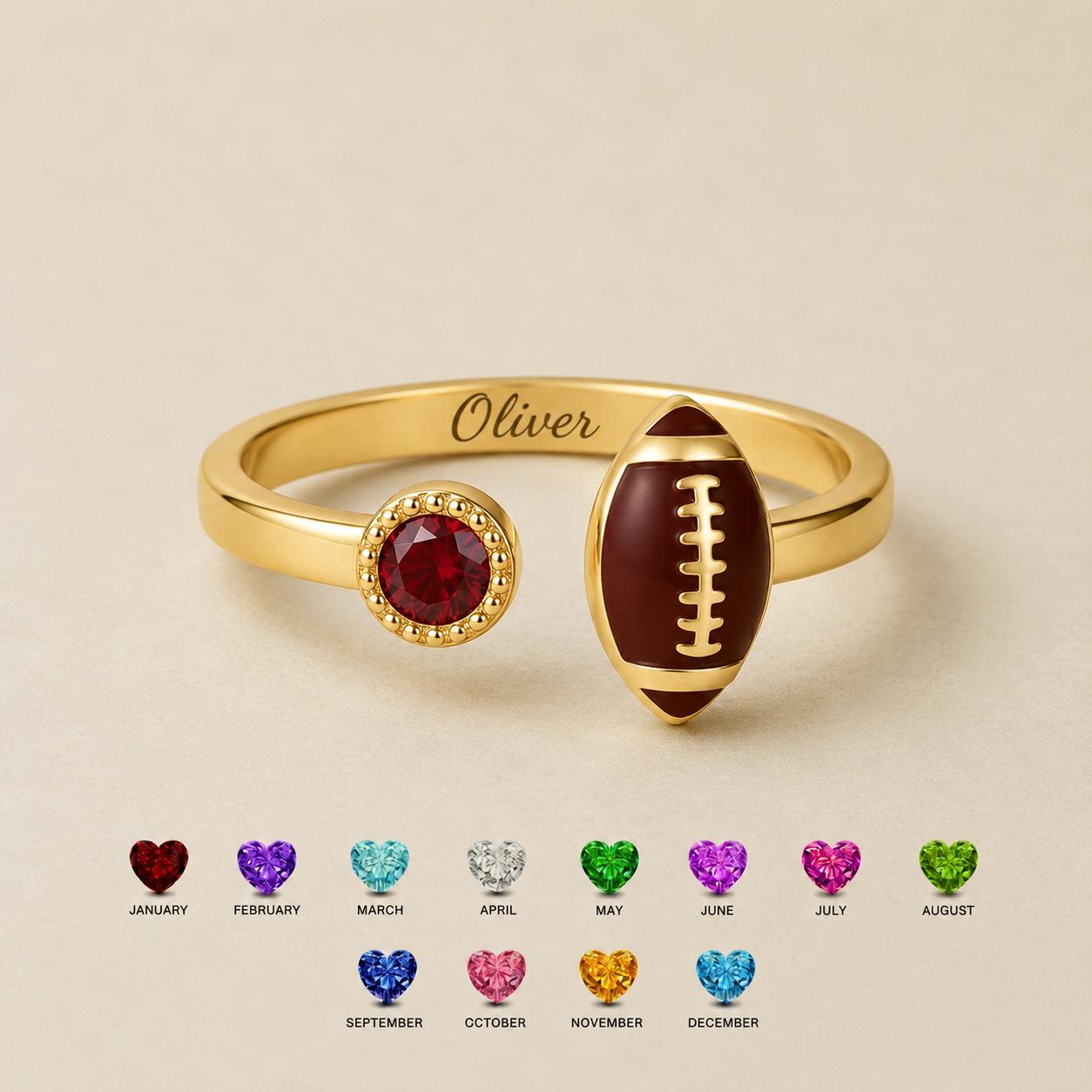 BRS088 football birthstone name ring