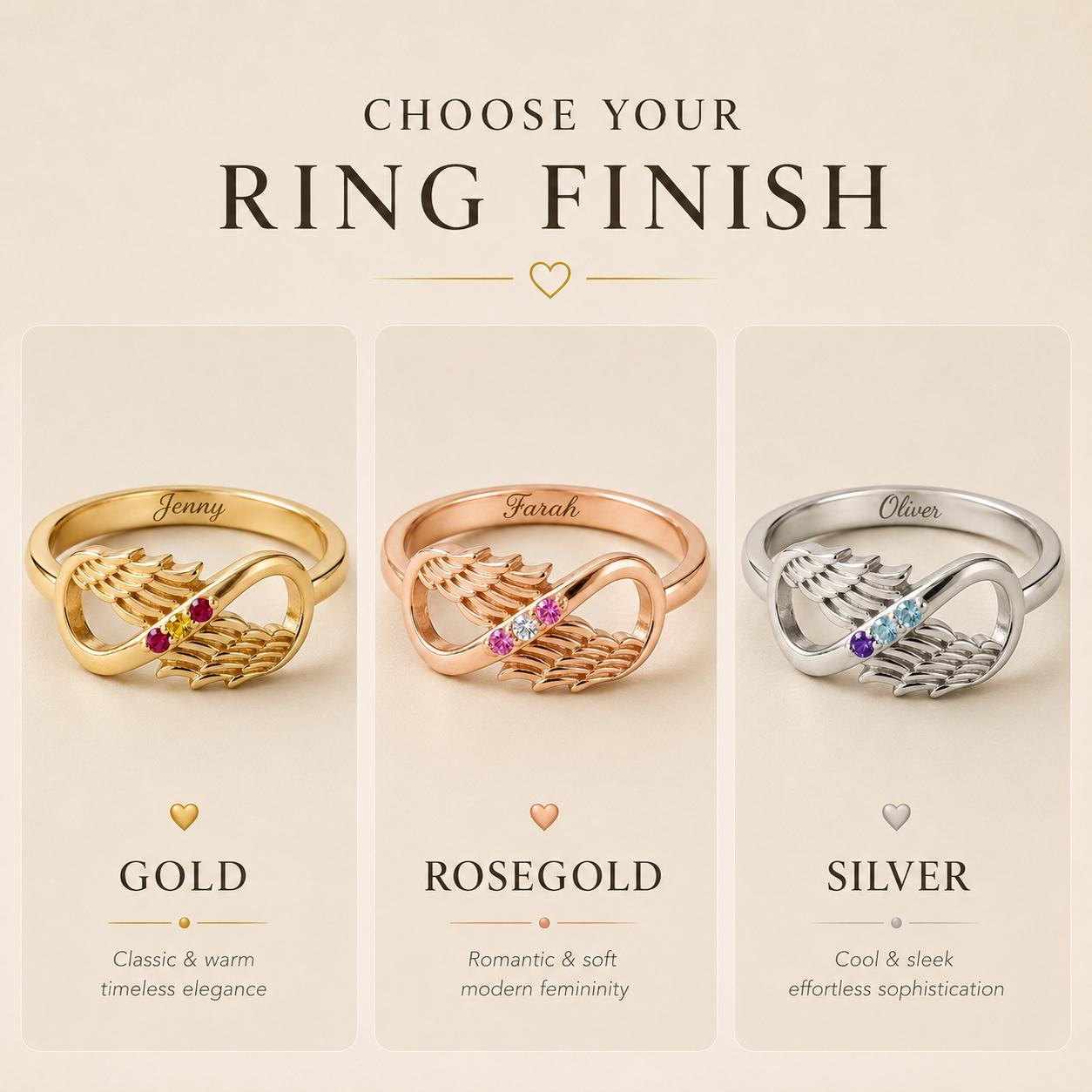 Personalized Angel Wing Birthstone Ring for Mom | Custom Name Infinity Ring Gift | Memorial Jewelry for Grandma | BRS090