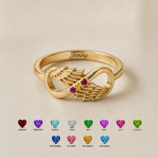 BRS090 single birthstone angel wing ring