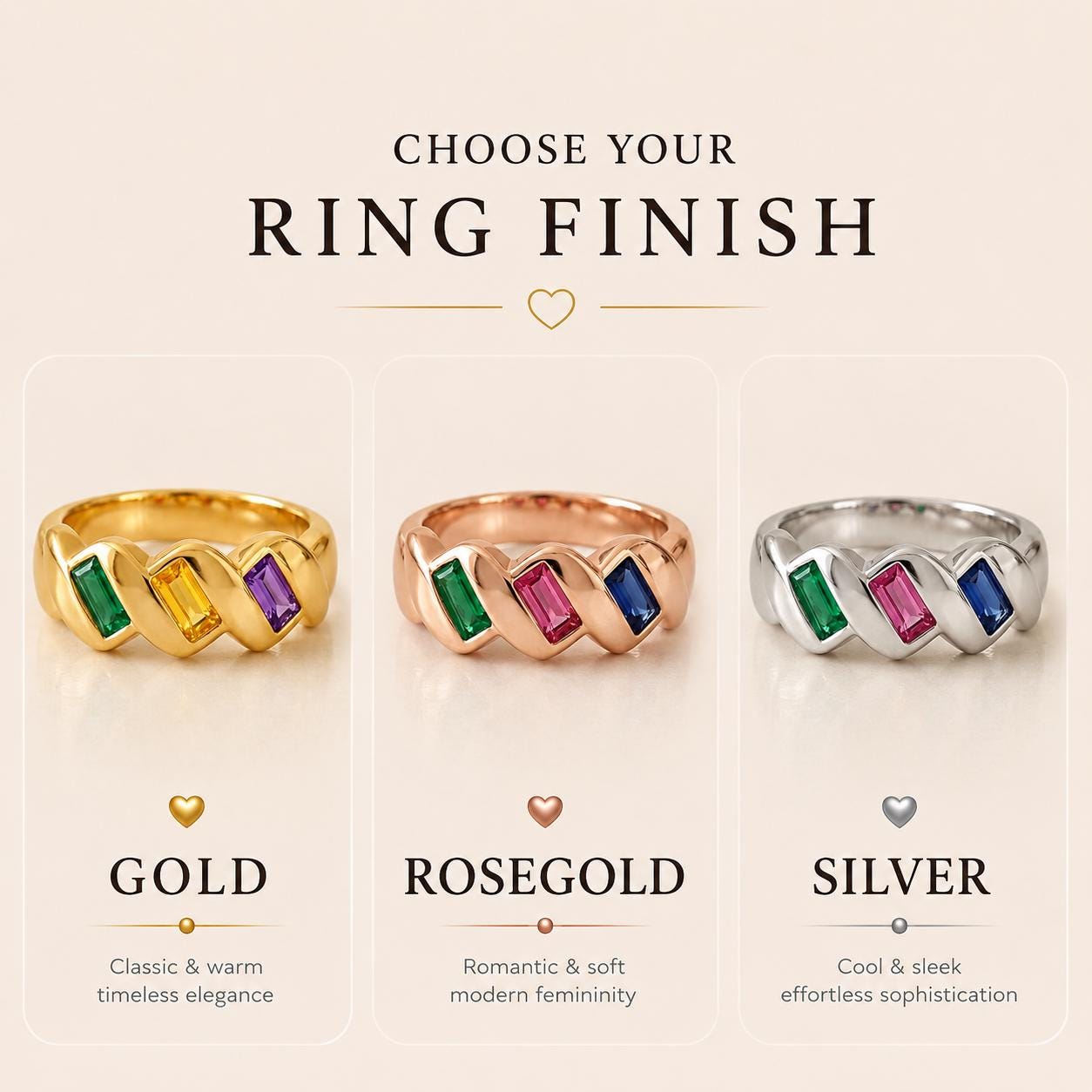 Personalized 3 Birthstone Ring for Mom | Custom Family Birthstone Band Gift | Mothers Day Jewelry for Grandma Mother | BRS107