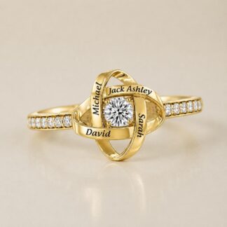 Personalized family name knot ring with cubic zirconia accents