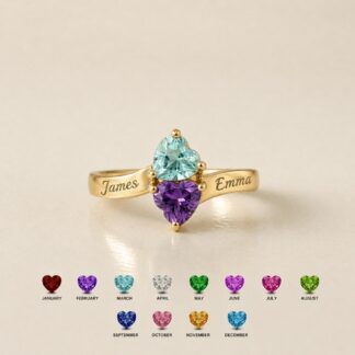 BRS072 two-heart name and birthstone ring