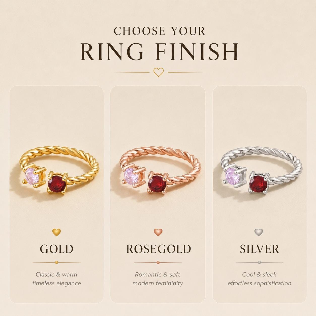 Personalized Two Stone Birthstone Ring | Twisted Band for Mom and Daughter Birthstone Ring | Heartfelt Mother's Day Gift