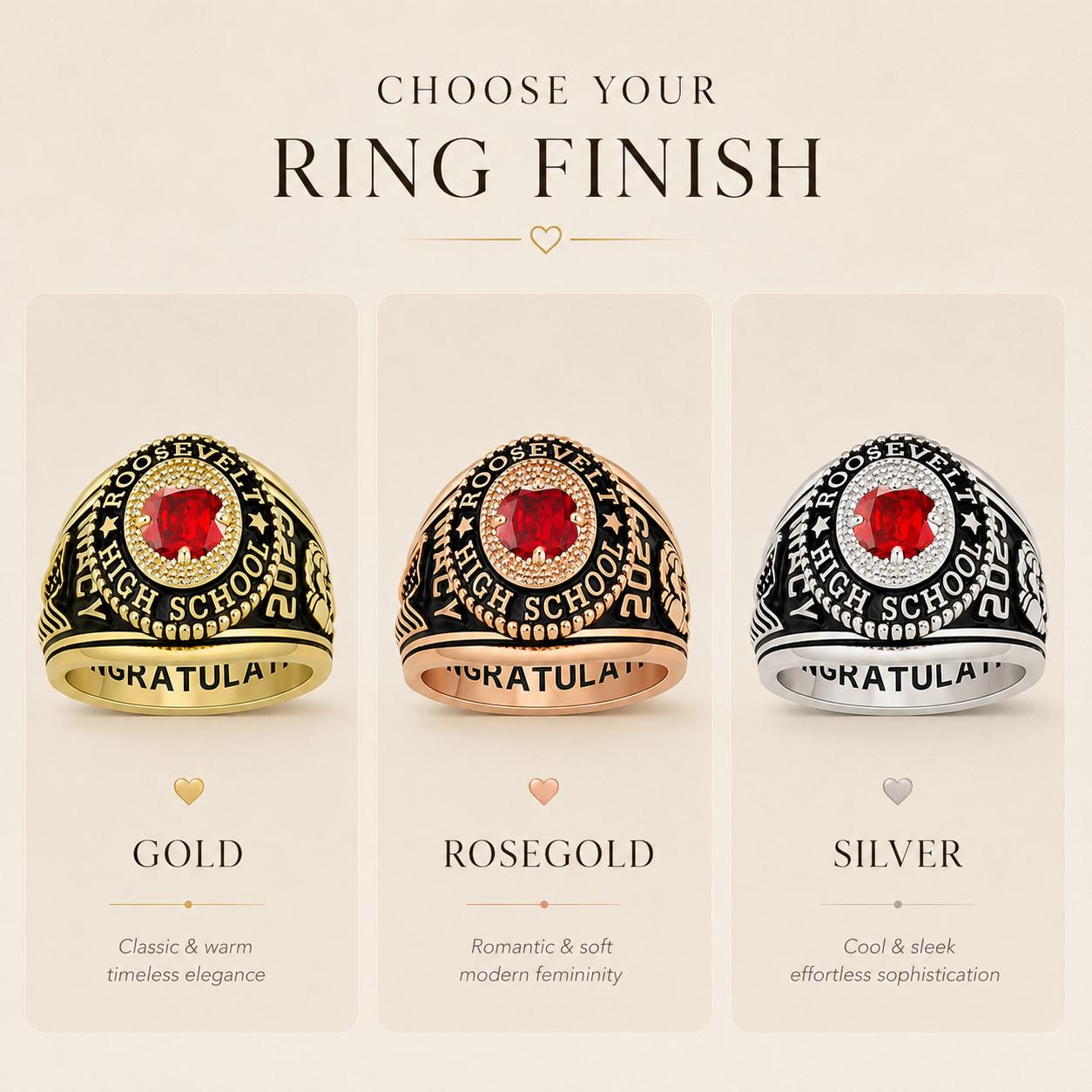 Personalized Senior Class Birthstone Ring | Custom Engraved School Class Birthstone Ring | Bold Vintage Graduation Keepsake |