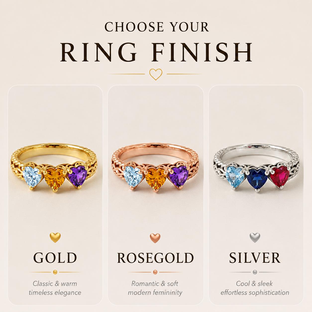 Personalized 3 Birthstone Heart Ring for Mom | Custom Family Ring Gift | Mothers Day Jewelry for Grandma Mother | BRS104