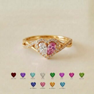 BRS037 mother daughter heart birthstone ring