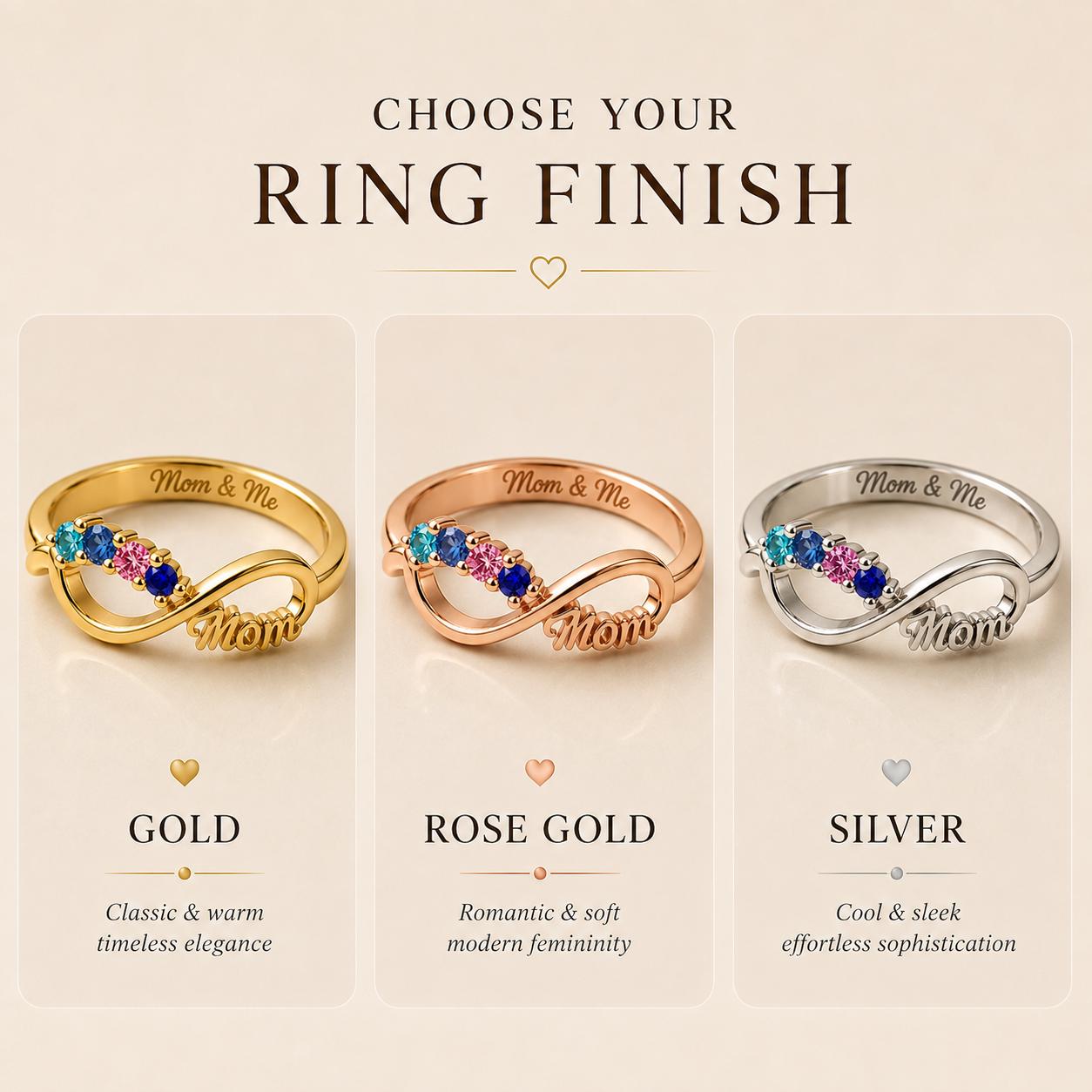 Personalized Mom Infinity Birthstone Ring | Custom Family Ring with 4 Birthstones & Engraving | Mother Grandma Gift | BRS117