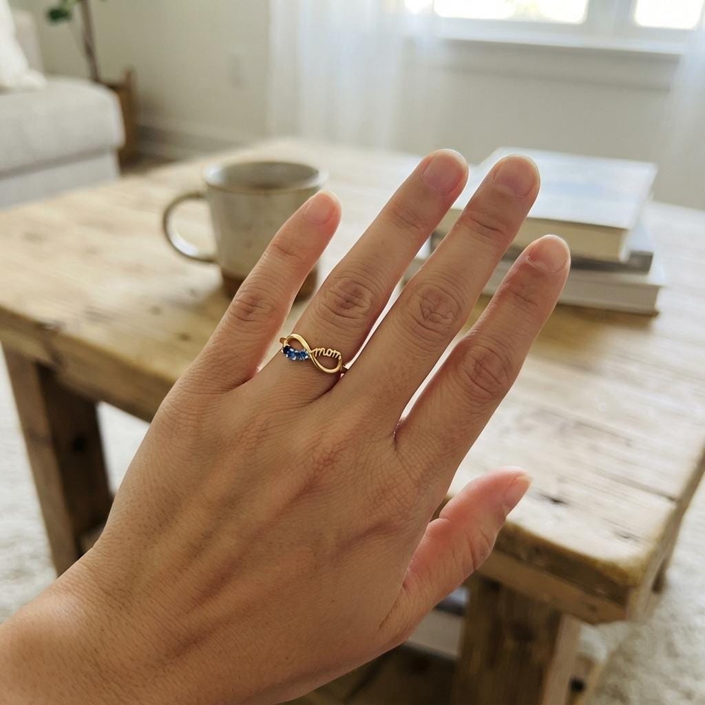 Personalized Mom Infinity Birthstone Ring | Custom Family Ring with 4 Birthstones & Engraving | Mother Grandma Gift | BRS117