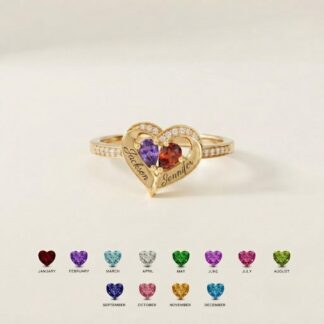 BRS124 double-heart two-name ring for Grandma