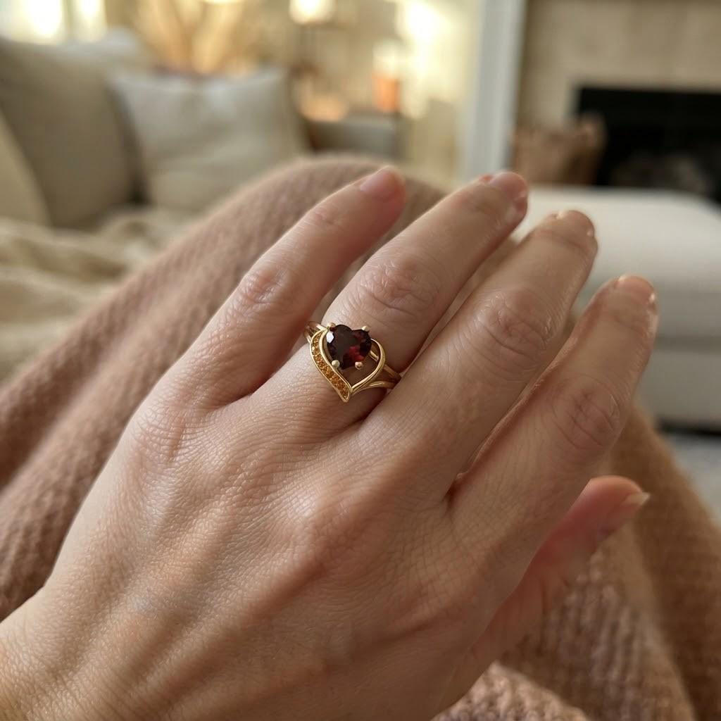 Personalized two-heart birthstone family ring