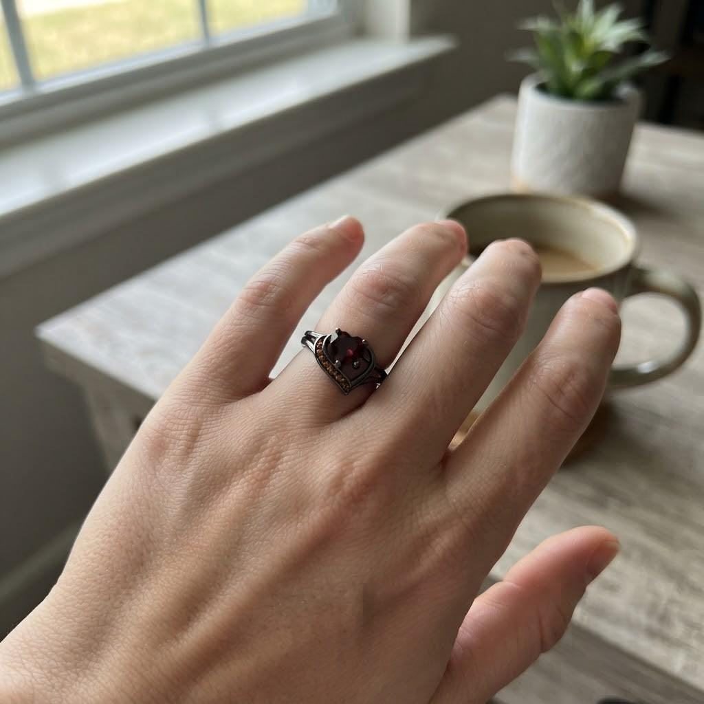 Personalized two-heart birthstone family ring