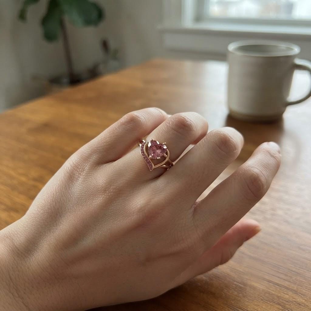 Personalized two-heart birthstone family ring