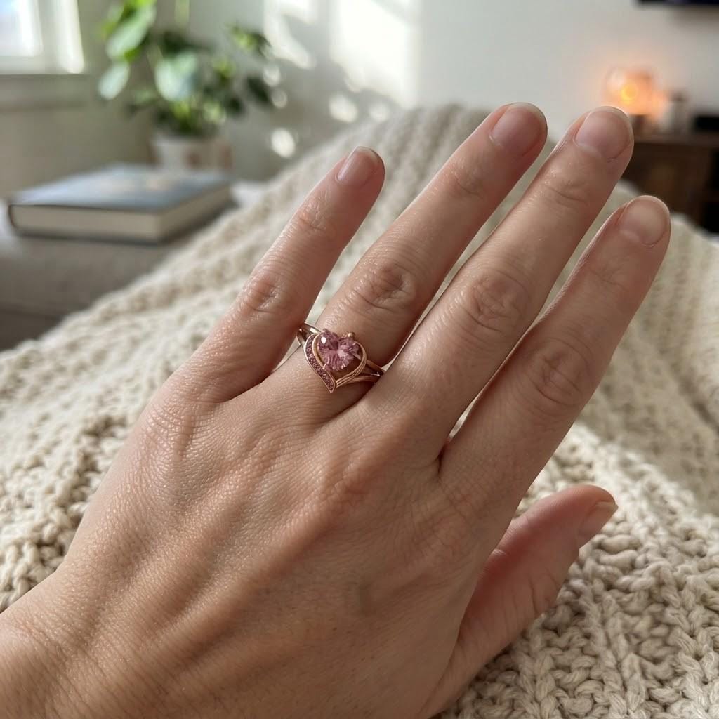 Personalized two-heart birthstone family ring