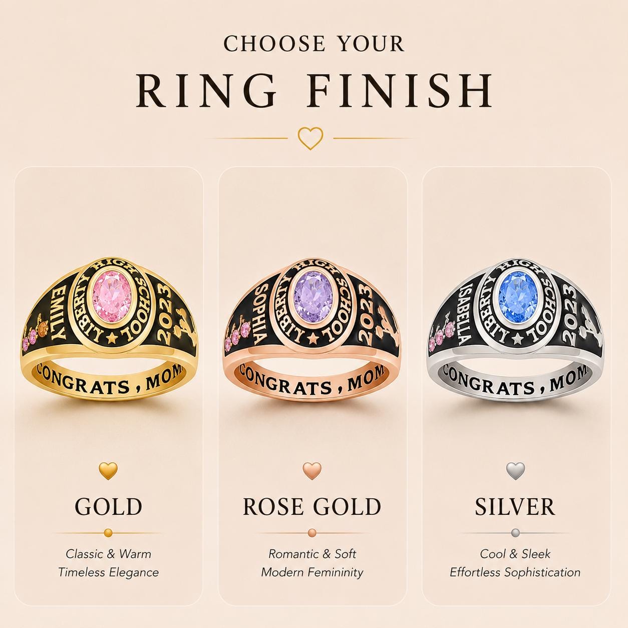 Personalized School Class Birthstone Ring | Custom Graduation Birthstone Jewelry | College Graduation Gift | BRS045