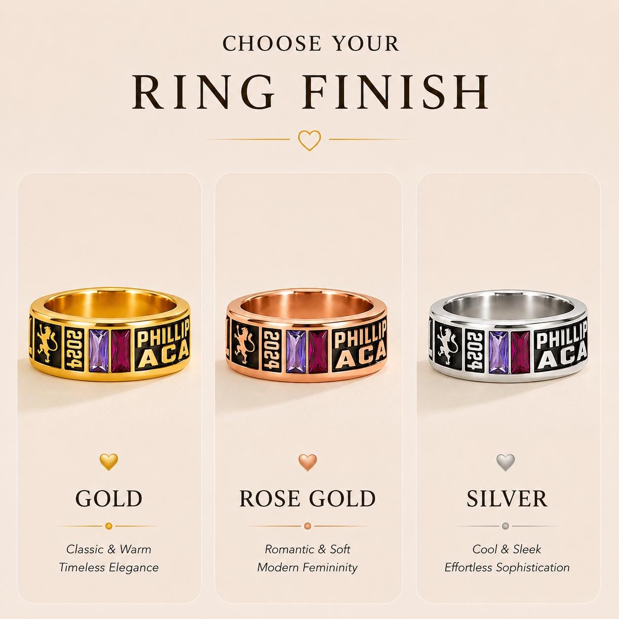 Personalized Graduation Class Ring with Birthstones | Custom College Ring Gift | Vintage Inspired Graduation Keepsake Jewelry
