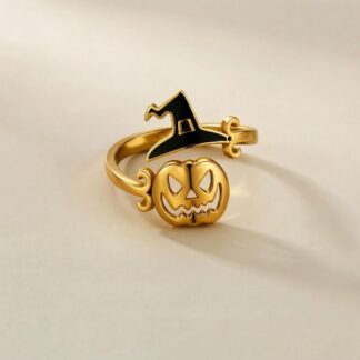 BRS163 pumpkin and witch hat Halloween ring