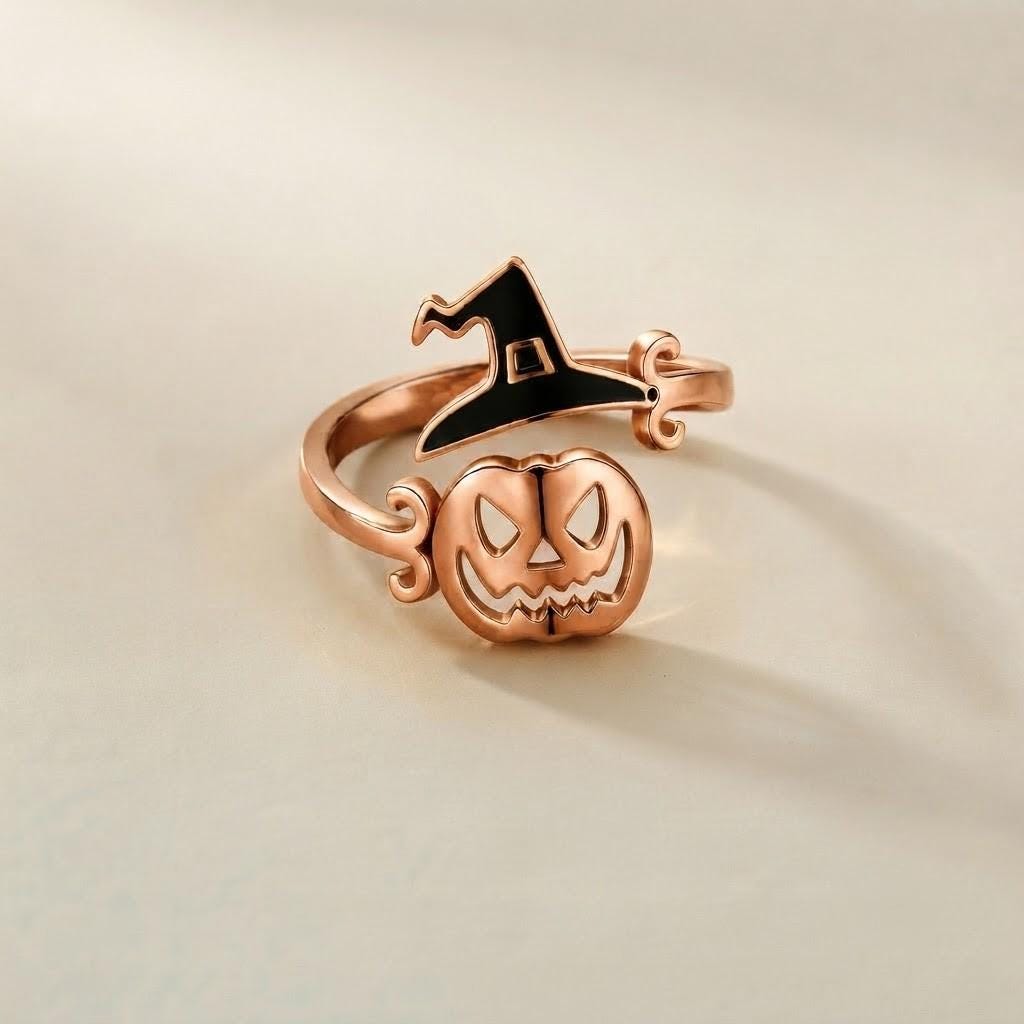 Halloween pumpkin and witch hat ring product photo