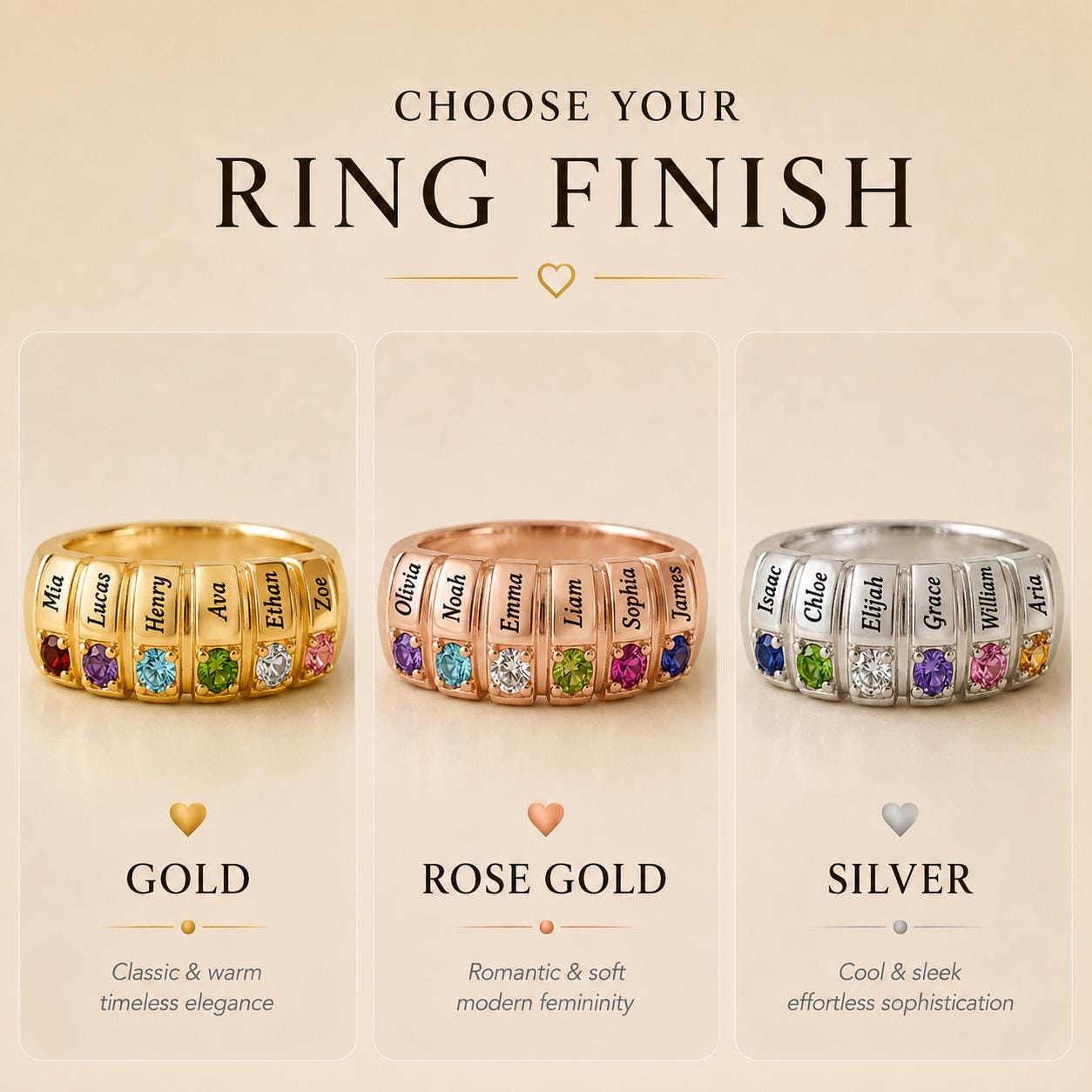 Personalized Six Birthstone Name Ring | Custom Engraved Family Ring for Mother Daughter Jewelry | Meaningful Family Gift | BR