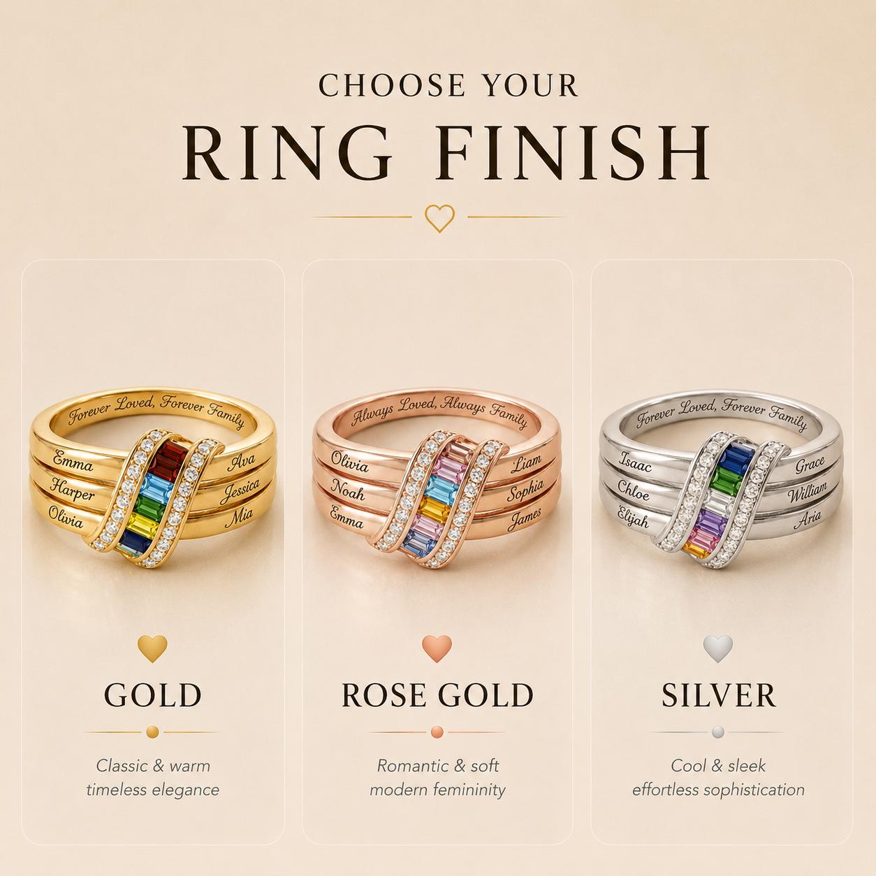 Personalized Six Birthstone Name Ring | Ribbon Wrap Family Birthstone Ring for Mother Daughter Jewelry | Sentimental Family G