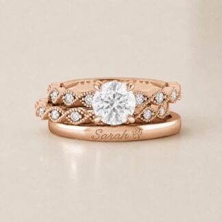 Personalized name and birthstone ring set